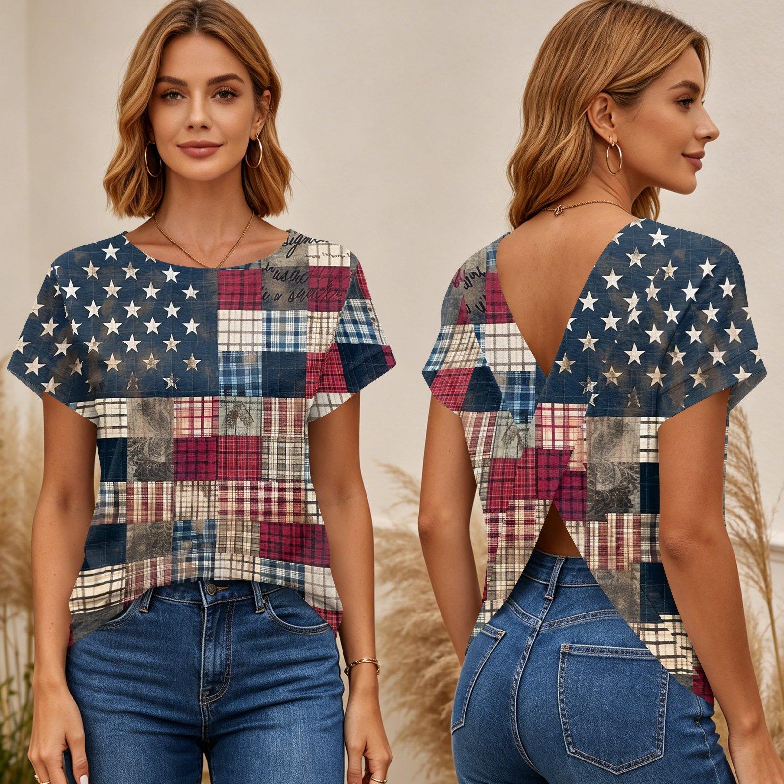 Women Short Sleeve Cross Back Top Independence Day Print T Shirt Casual Summer Blouse Lightweight Breathable Fabric M
Women Short Sleeve Cross Back Top Independence Day Print T Shirt Casual Summer Blouse Lightweight Breathable Fabric M