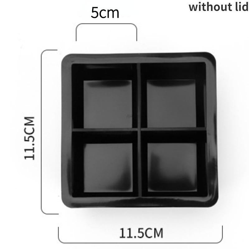 4/6/8 силиконовая форма для кубиков льда, черная форма для ледяных шариков, круглая квадратная форма для лотка для льда, пищевая многоразовая льдогенератор... 4 square without lid