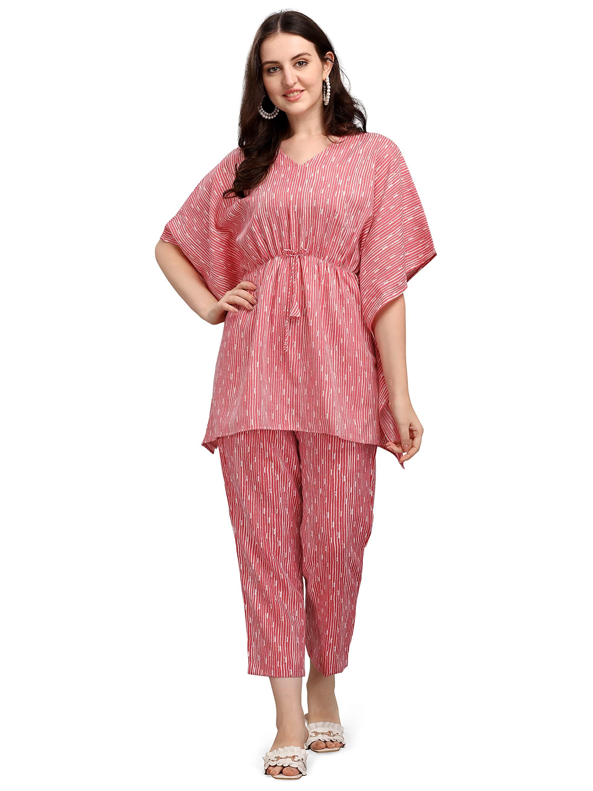 NAINVISH Women s Cotton Blend Straight V-Neck Printed Kaftan Top with Pant (SD228_KB-M_Pink) M
NAINVISH Women s Cotton Blend Straight V-Neck Printed Kaftan Top with Pant (SD228_KB-M_Pink) M