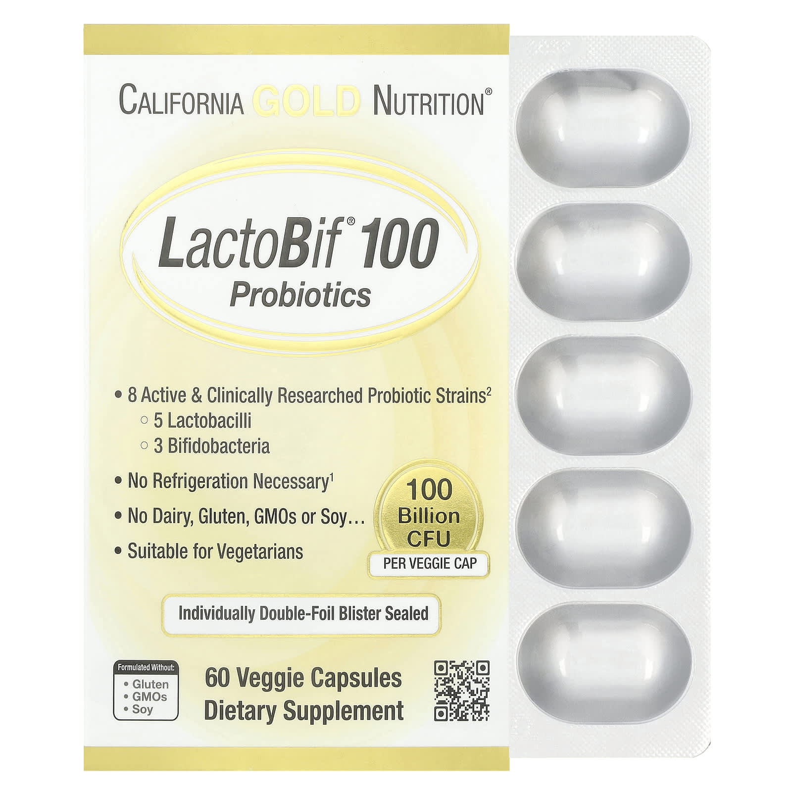 California Gold Nutrition, LactoBif® 100 Probiotic, 100 Billion CFU, 60 Veggie Capsules
California Gold Nutrition, LactoBif® 100 Probiotic, 100 Billion CFU, 60 Veggie Capsules