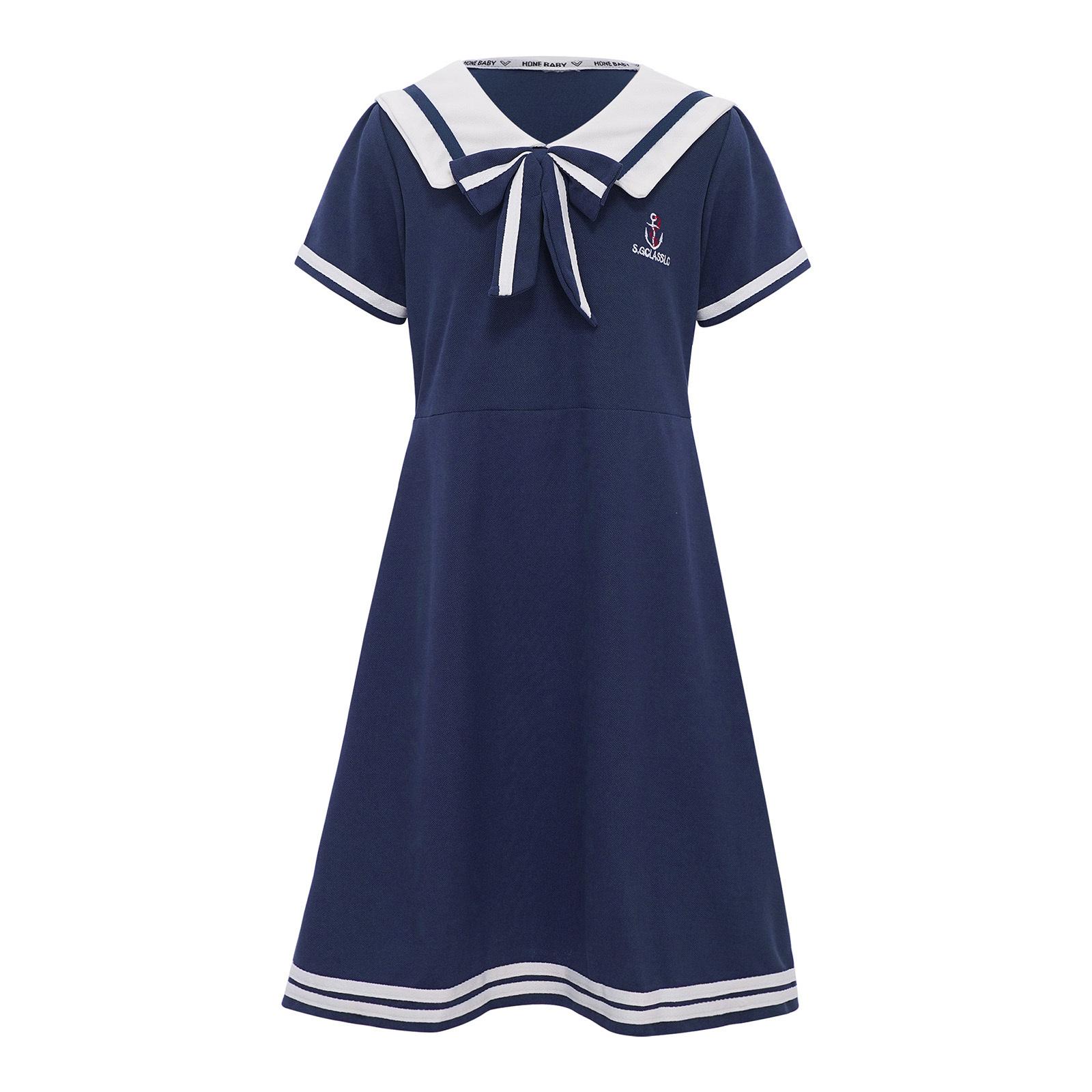 Girls Sailor Collar Dress Short Sleeve Bowknot Striped Hem Contrast Color School Uniform 11-12 Years
Girls Sailor Collar Dress Short Sleeve Bowknot Striped Hem Contrast Color School Uniform 11-12 Years