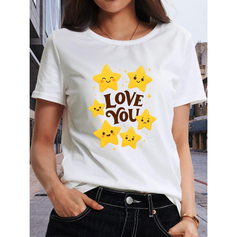 Women s Cute LOVE YOU Star Cluster Print Short Sleeve Round Neck Casual Everyday Tee S белый
Women s Cute LOVE YOU Star Cluster Print Short Sleeve Round Neck Casual Everyday Tee S белый