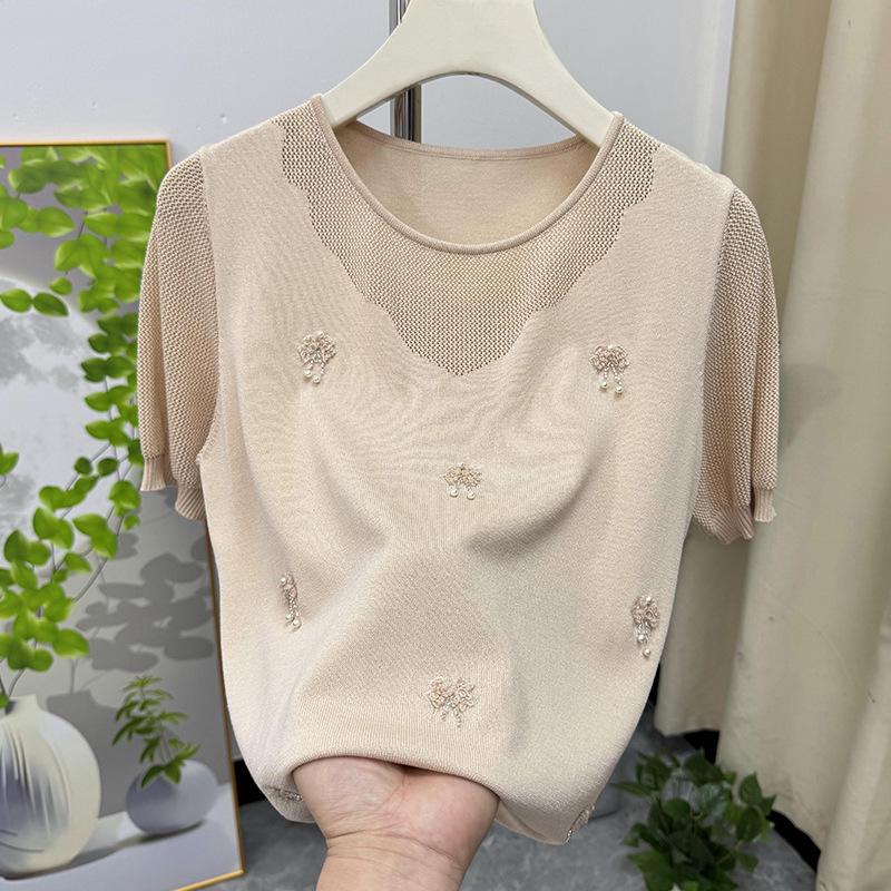 Ice Silk Round Neck T-Shirt for Mature Women - Stylish Summer Short-Sleeve L (100-115 jin)
Ice Silk Round Neck T-Shirt for Mature Women - Stylish Summer Short-Sleeve L (100-115 jin)