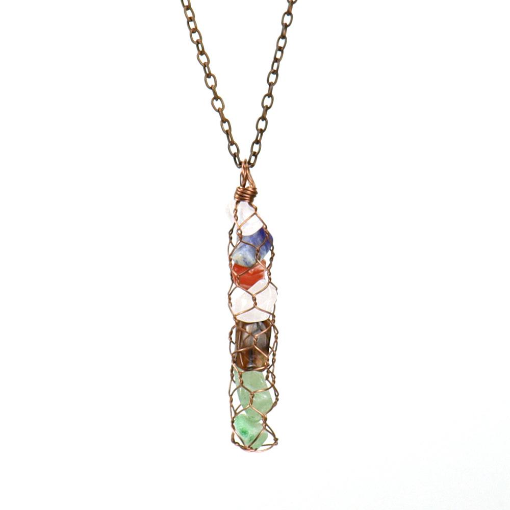 Hand-Wound Natural Gravel Crystal Amethyst Agate Mesh Pocket Pendant Necklace N721
Hand-Wound Natural Gravel Crystal Amethyst Agate Mesh Pocket Pendant Necklace N721