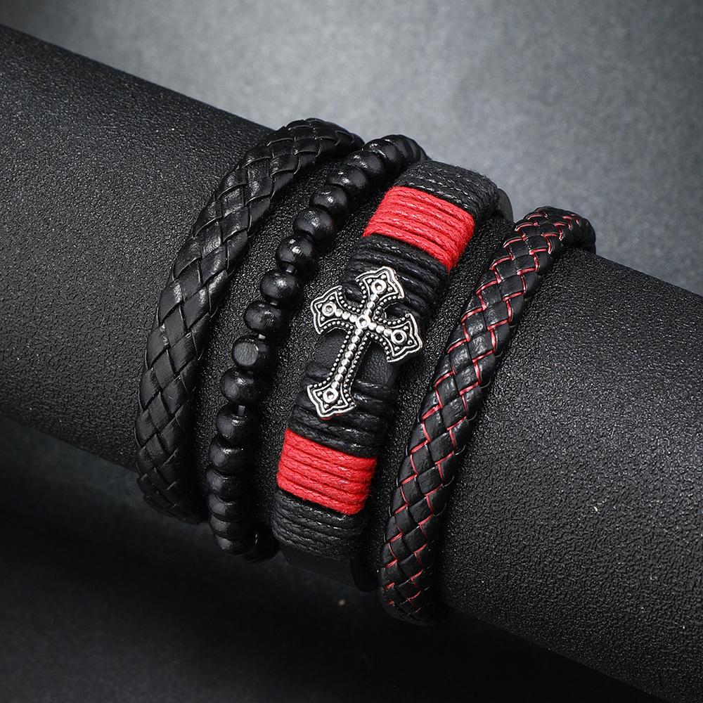 Cross-border foreign trade PU leather hand jewelry 4 pieces DIY combination stainless steel cross woven bracelet bracelet fashion jewelry
Cross-border foreign trade PU leather hand jewelry 4 pieces DIY combination stainless steel cross woven bracelet bracelet fashion jewelry