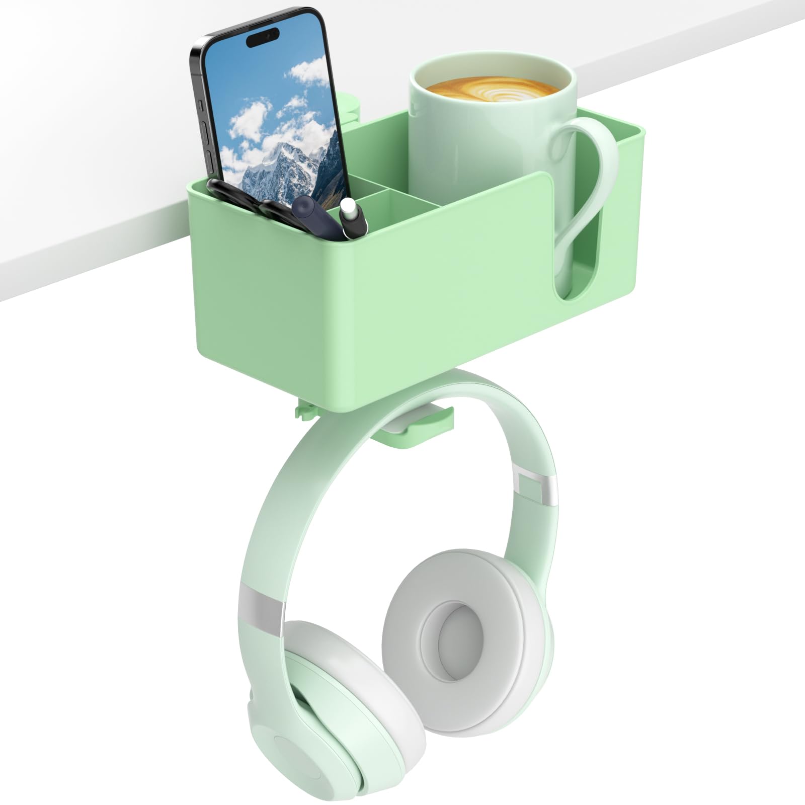 KDD 4 in 1 Desk Organizer Under Desk Headphone Hook with 2 Wire Holes Rotatable Headphone Hanger and Removable Desk Storage for Pens - - Smartphone, зелений
KDD 4 in 1 Desk Organizer Under Desk Headphone Hook with 2 Wire Holes Rotatable Headphone Hanger and Removable Desk Storage for Pens - - Smartphone, зелений
