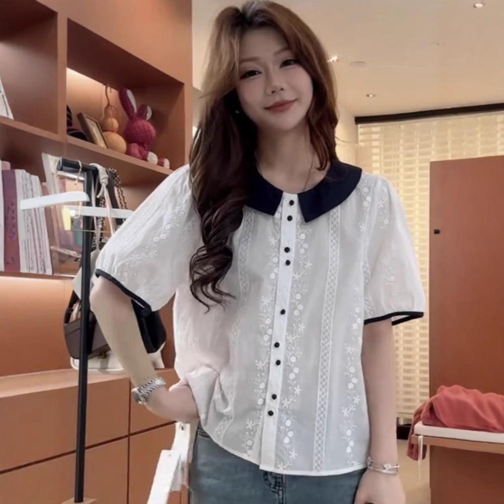 European Color-Block Peter Pan Collar Lace Embroidered Short-Sleeve Women’s Loose-Slimming Top M
European Color-Block Peter Pan Collar Lace Embroidered Short-Sleeve Women’s Loose-Slimming Top M