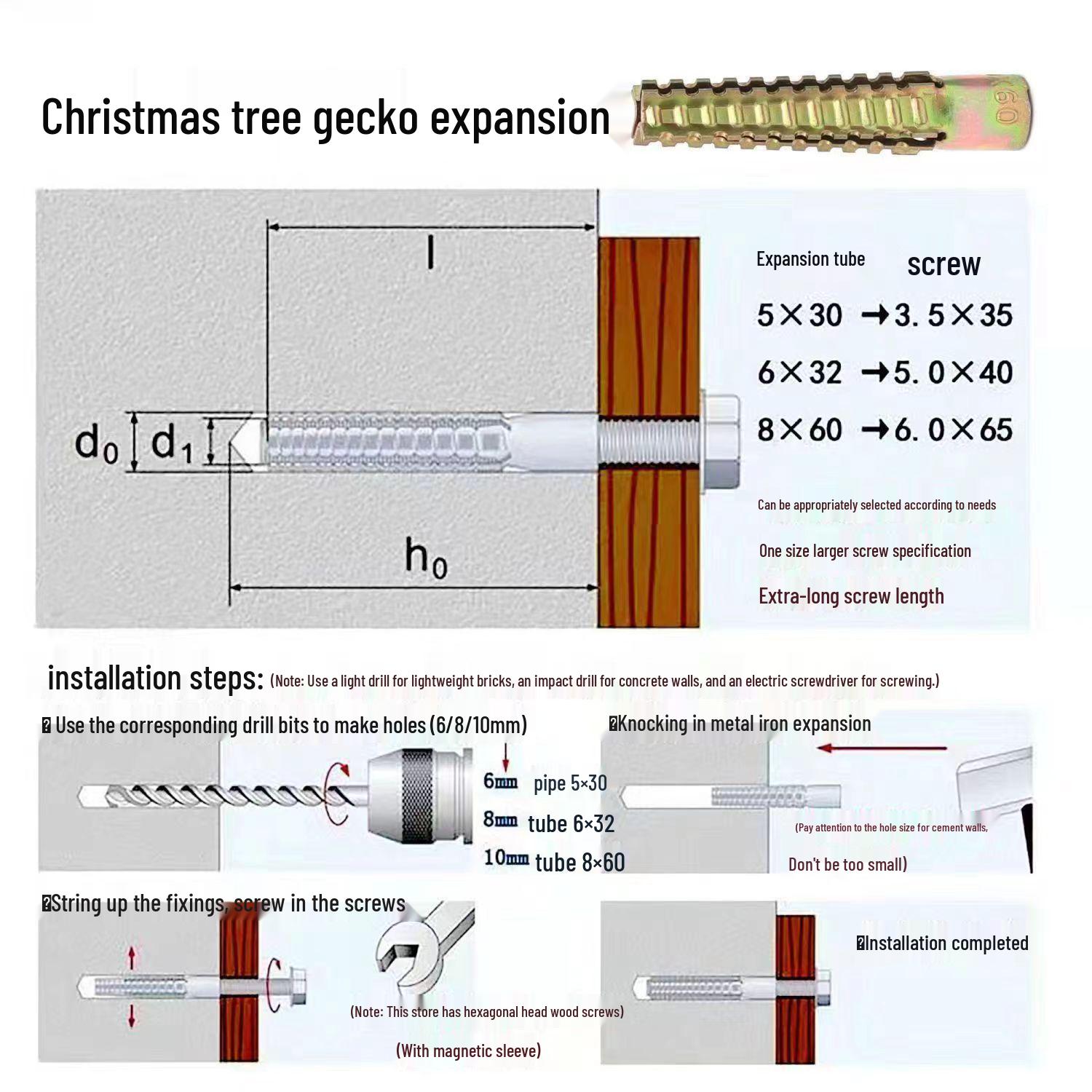 Serrated Expansion Tube: Lightweight Hollow Brick M6M8 Christmas Tree Gecko Barbed Expansion Single tube, 5*30, drill 6mm
Serrated Expansion Tube: Lightweight Hollow Brick M6M8 Christmas Tree Gecko Barbed Expansion Single tube, 5*30, drill 6mm