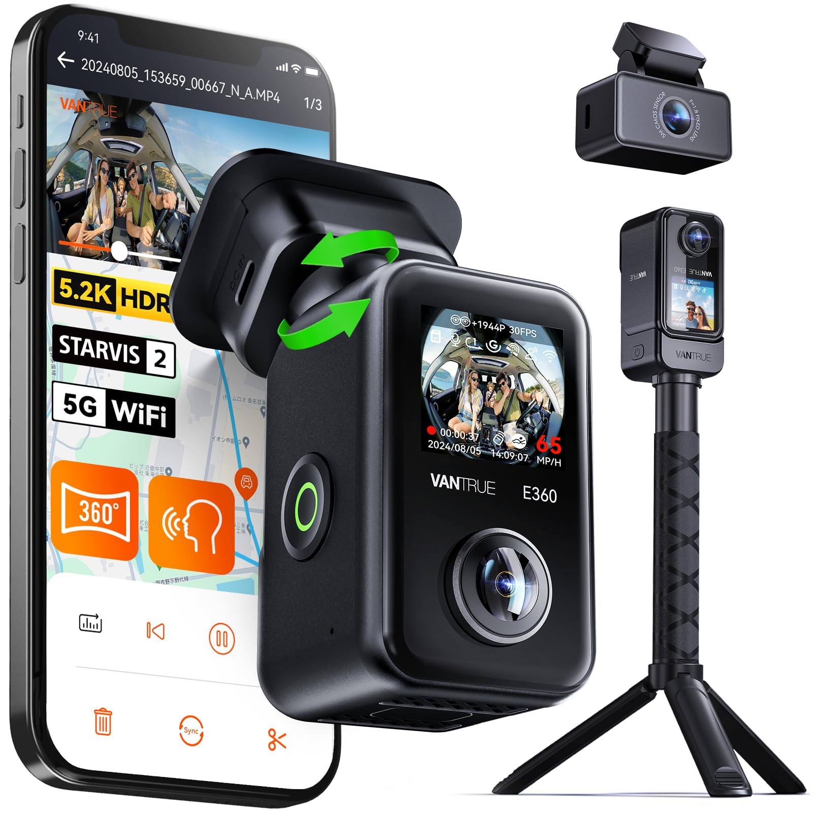 VANTRUE E360 ACE Equipped with 360 degree omnidirectional rear camera Drive recorder handheld camera type Equipped with 3 cameras Drive recorder 1440P
VANTRUE E360 ACE Equipped with 360 degree omnidirectional rear camera Drive recorder handheld camera type Equipped with 3 cameras Drive recorder 1440P