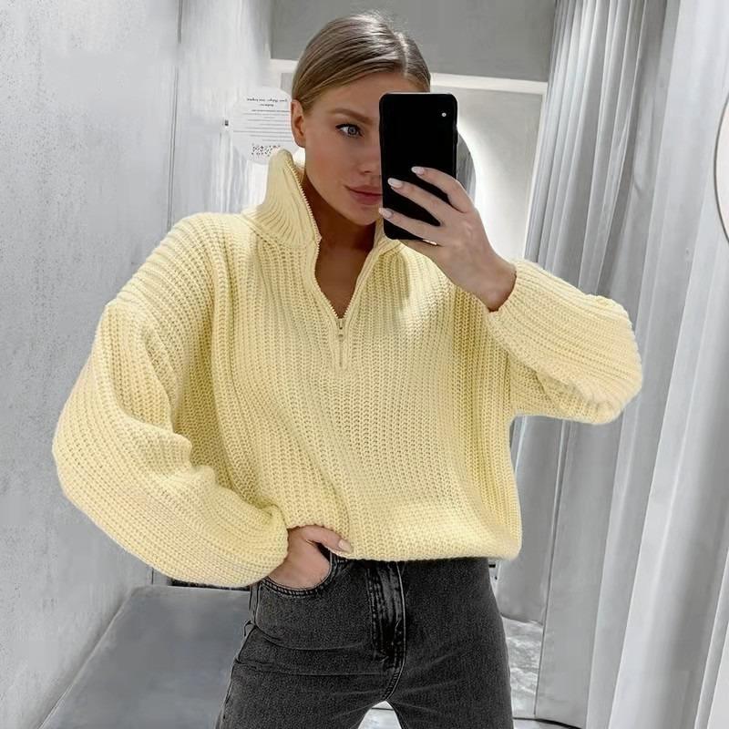 Loose Flip Collar Sweater Solid Color Zipper Knit Top Half High Collar Long Sleeves Women Casual Pullover Simple Commute Bottoming Shirt Autumn Winter S жовтий
Loose Flip Collar Sweater Solid Color Zipper Knit Top Half High Collar Long Sleeves Women Casual Pullover Simple Commute Bottoming Shirt Autumn Winter S жовтий