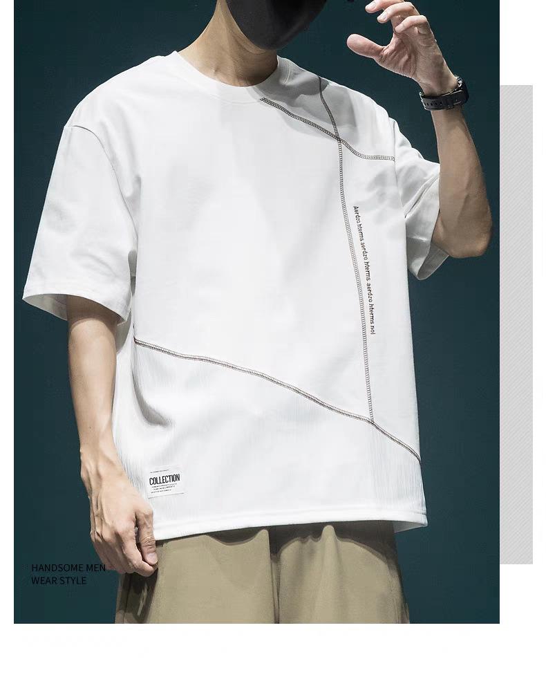 Мужская футболка свободного кроя в стиле пэчворк с коротким рукавом, оверсайз из чистого хлопка, летняя с рукавом до локтя, больших размеров 3XL