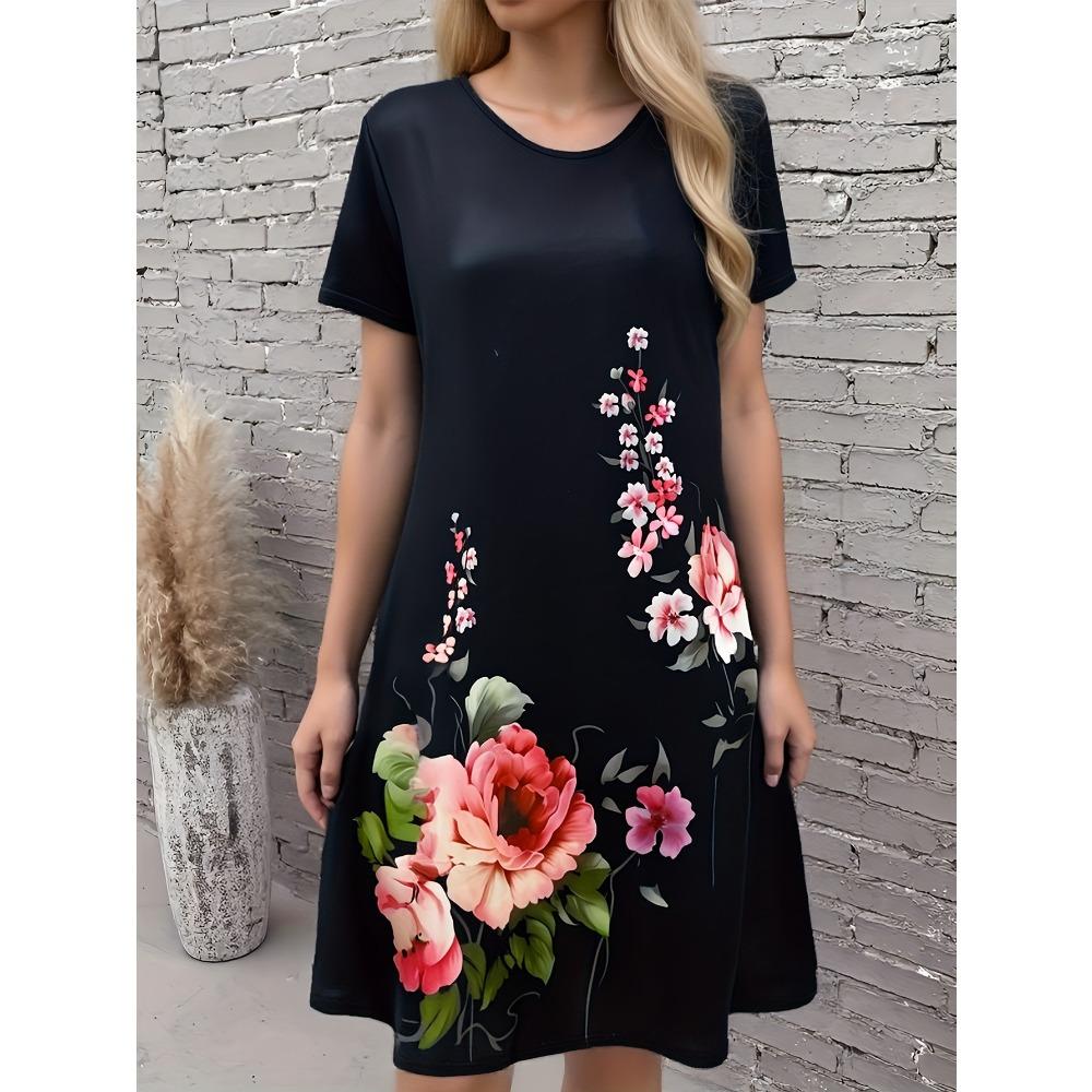 Women s Casual Floral Print Short Sleeve Dress Black with Pink & Green Flowers Dresses A-Line Breathable Spring Summer Outfits S
Women s Casual Floral Print Short Sleeve Dress Black with Pink & Green Flowers Dresses A-Line Breathable Spring Summer Outfits S