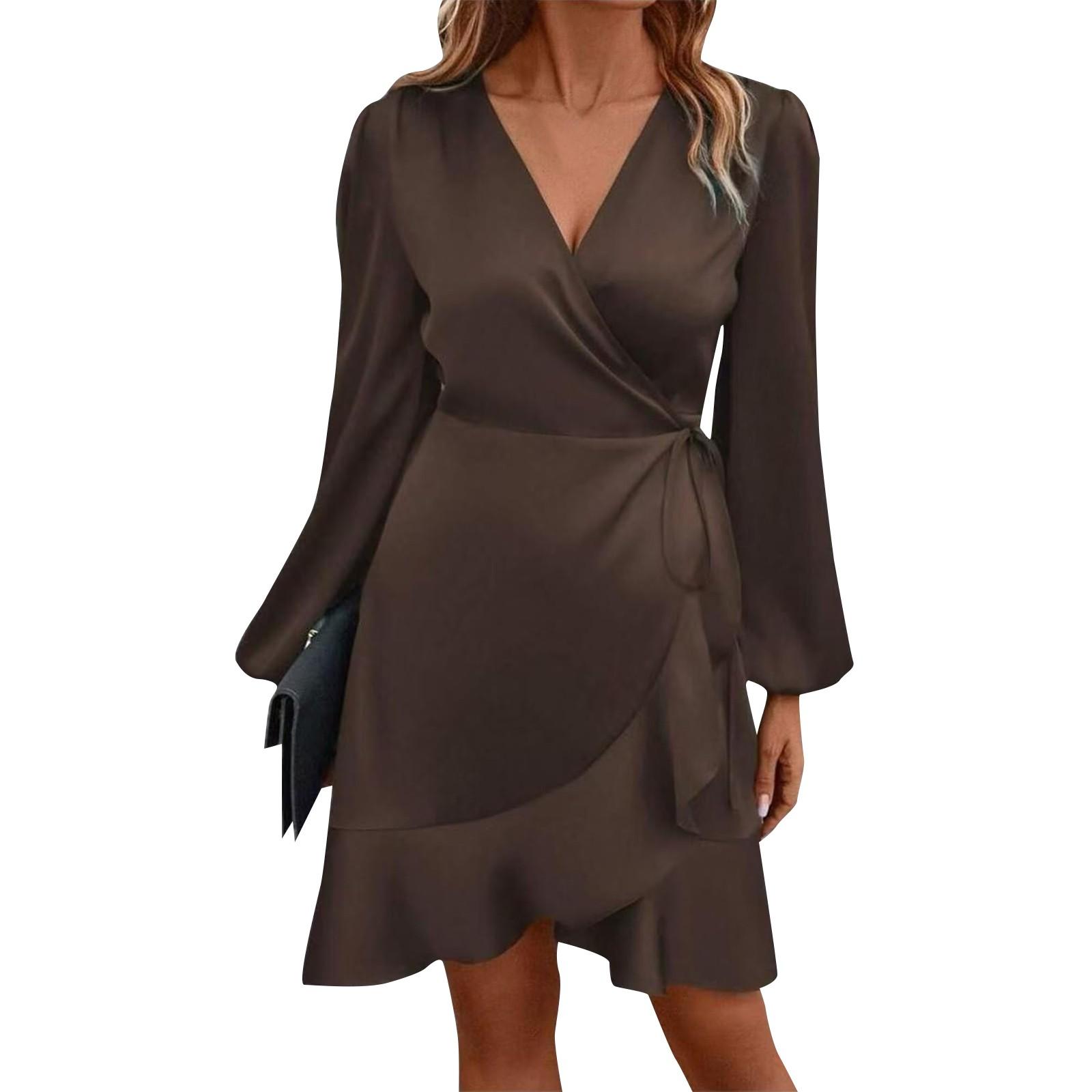 Женское повседневное платье миди с V-образным вырезом и глубоким вырезом, атласная юбка с оборками, платья с кисточками XXL коричневый
Женское повседневное платье миди с V-образным вырезом и глубоким вырезом, атласная юбка с оборками, платья с кисточками XXL коричневый