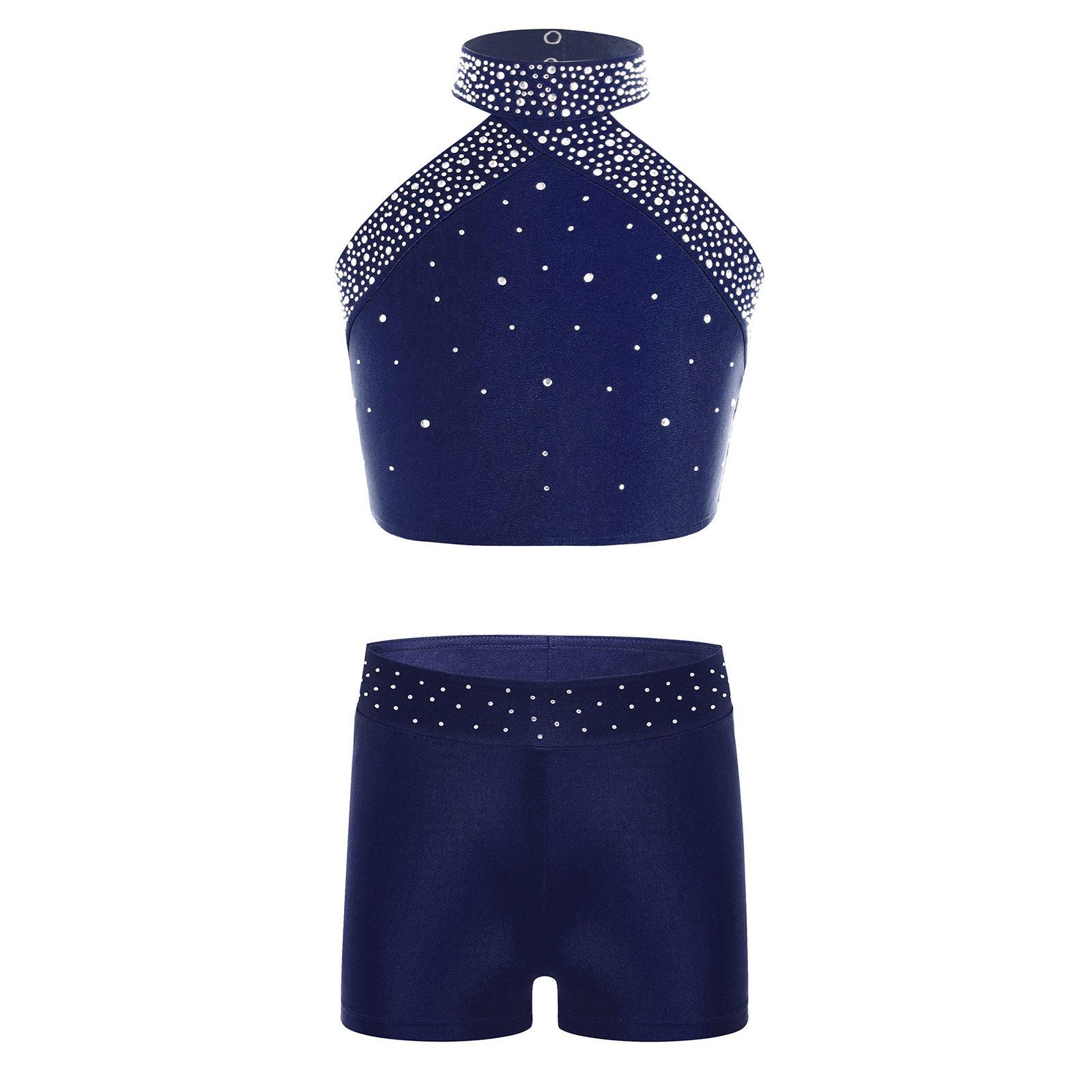 Girls Dance Wear Set Halter Neck Sleeveless Vest Backless Cross Design Rhinestone Waistband Shorts 5-6 Years темно-синього кольору
Girls Dance Wear Set Halter Neck Sleeveless Vest Backless Cross Design Rhinestone Waistband Shorts 5-6 Years темно-синього кольору