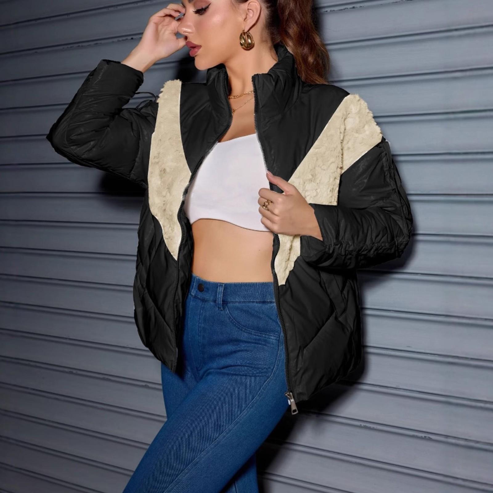 Женская мода повседневная хлопковая одежда пэчворк хлопковое пальто куртка плотное хлопковое пальто L чёрный