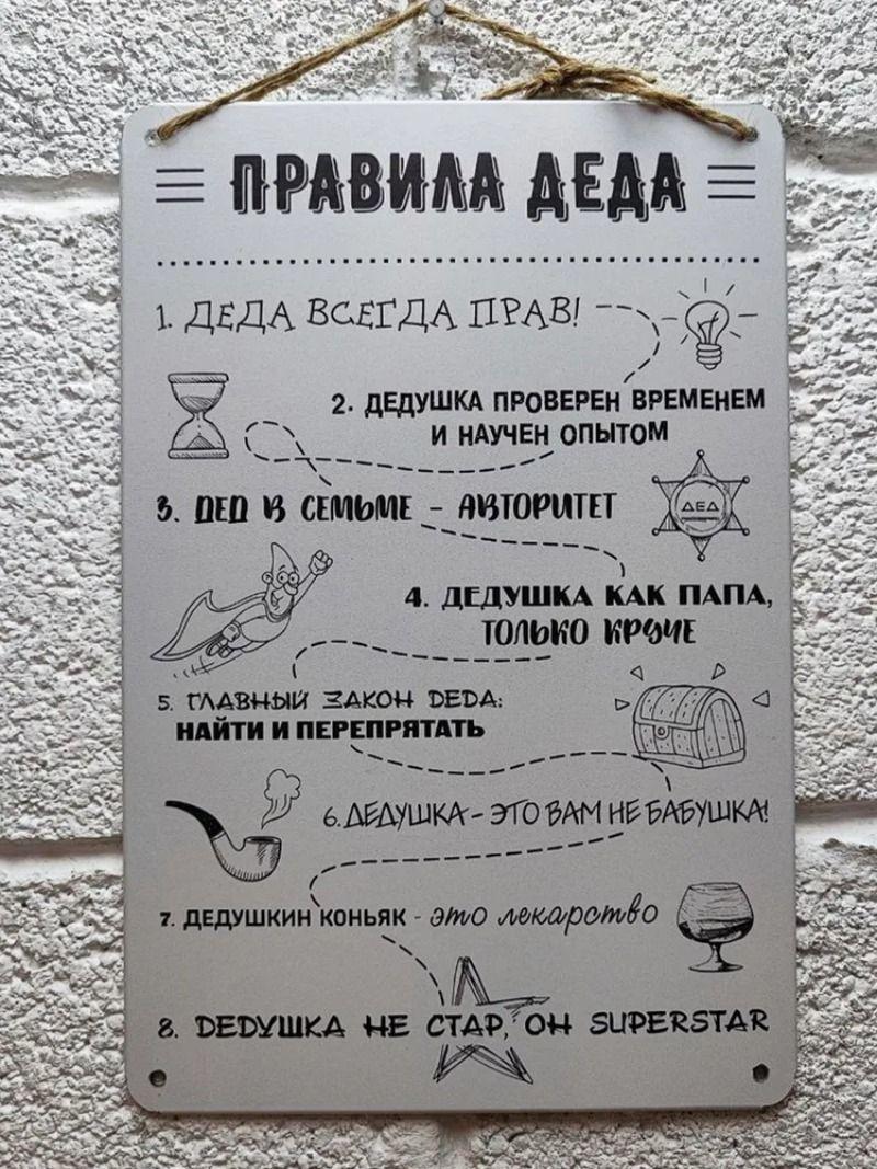 Металлическая табличка «Правила дедушки» 20x30 см Настенный декор Подарок для дедушки
Металлическая табличка «Правила дедушки» 20x30 см Настенный декор Подарок для дедушки