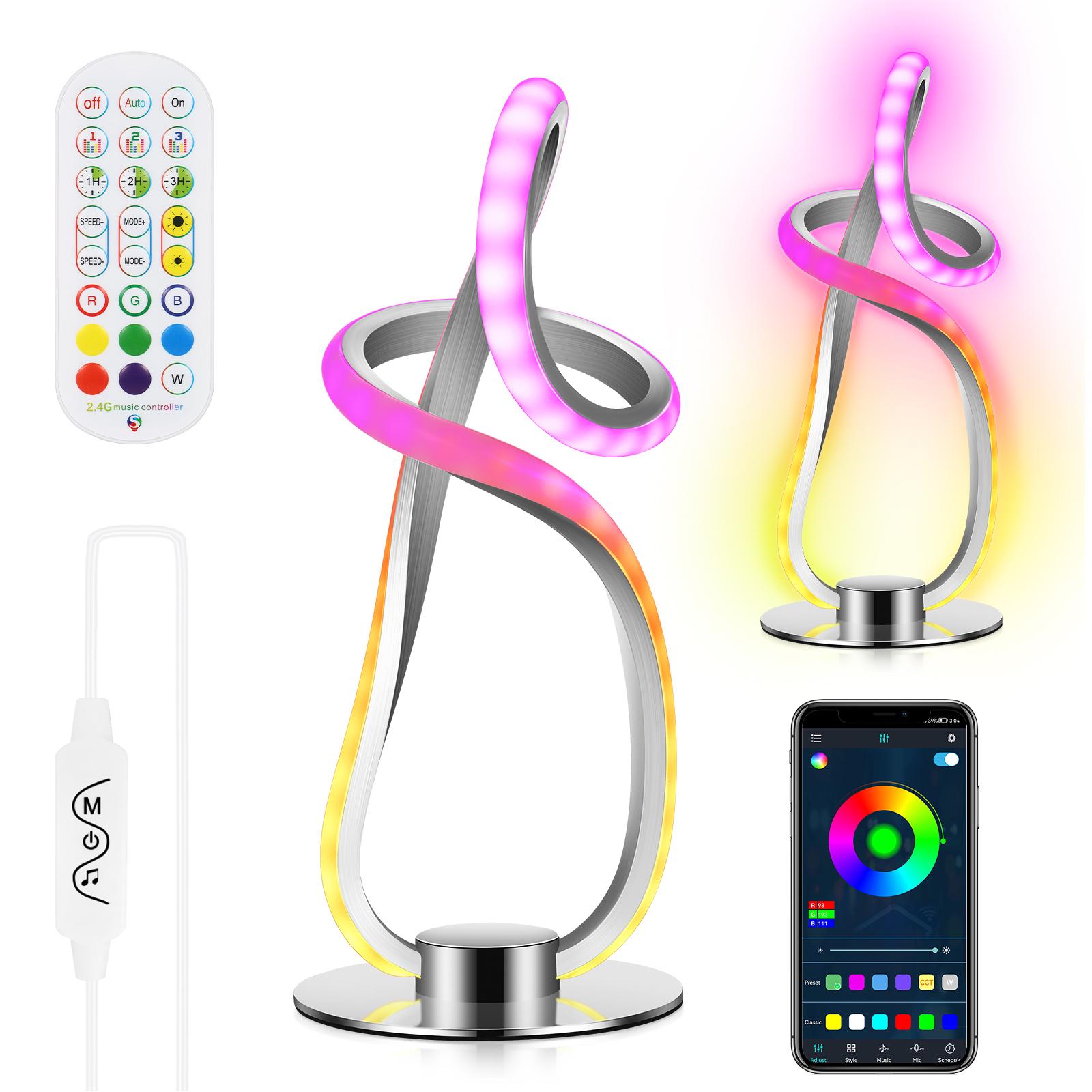 Neoglint современная спиральная настольная лампа RGB с изменением цвета ночник музыкальная синхронизация окружающая светодиодная тумбочка серебряный