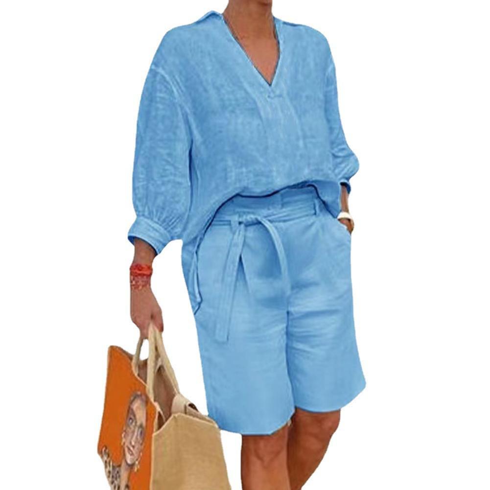 Летний европейско-американский женский повседневный свободный комплект-двойка из хлопка и льна L синий
Летний европейско-американский женский повседневный свободный комплект-двойка из хлопка и льна L синий