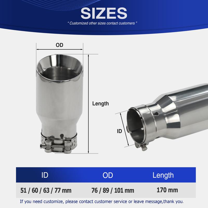 Exhaust Racing Exhaust Tip Stainless Steel Universal tail pipe decoration nozzles stainless Muffler Tail Tips Modify In63-Out 89mm
Exhaust Racing Exhaust Tip Stainless Steel Universal tail pipe decoration nozzles stainless Muffler Tail Tips Modify In63-Out 89mm