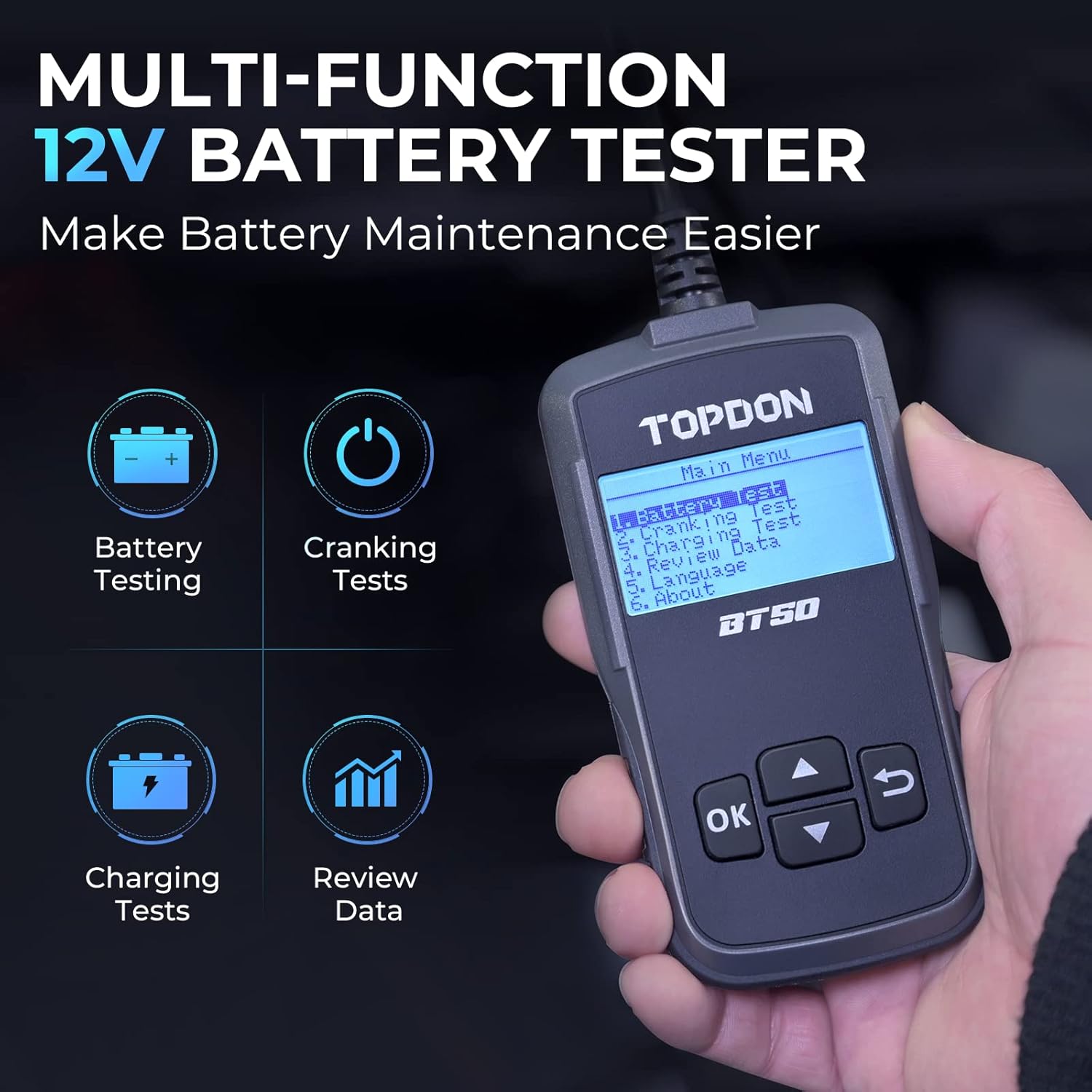 Car Battery Tester BT50, 12V Load Tester, 100-2000 CCA Digital Analyzer for Car Truck Motorcycle ATV SUV Boat United States
Car Battery Tester BT50, 12V Load Tester, 100-2000 CCA Digital Analyzer for Car Truck Motorcycle ATV SUV Boat United States