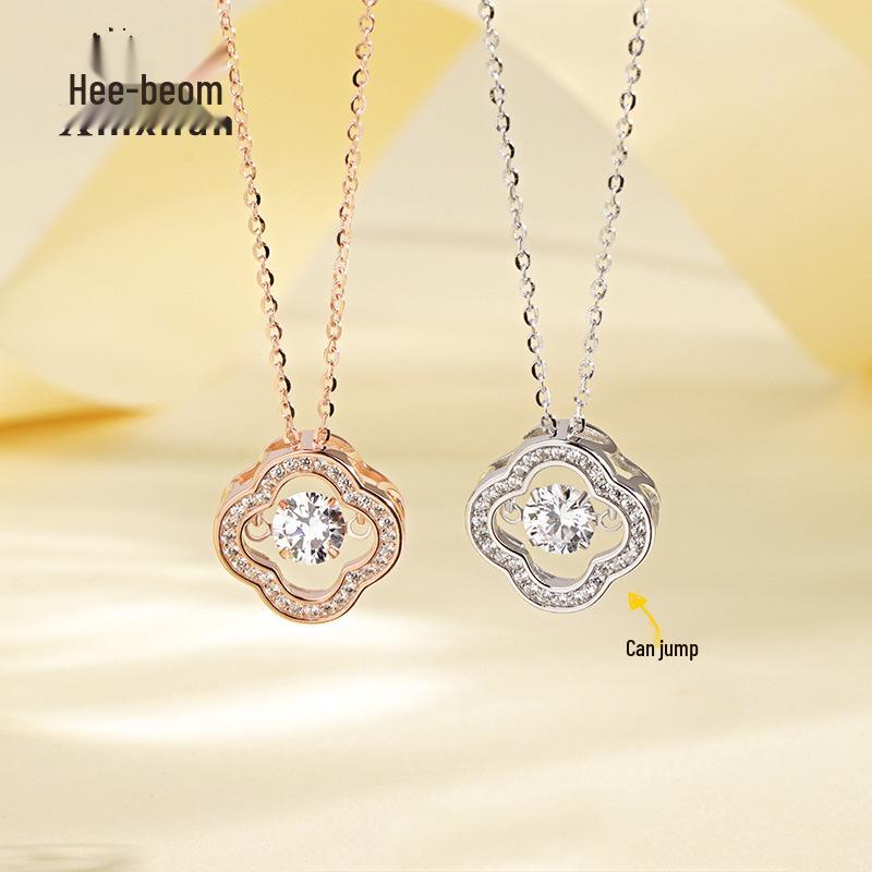 S925 Sterling Silver Kinetic Four-Leaf Clover Necklace for Women - Korean Style with Inlaid Diamond and Jumping Heart Design. White Gold - 925 Silver
S925 Sterling Silver Kinetic Four-Leaf Clover Necklace for Women - Korean Style with Inlaid Diamond and Jumping Heart Design. White Gold - 925 Silver