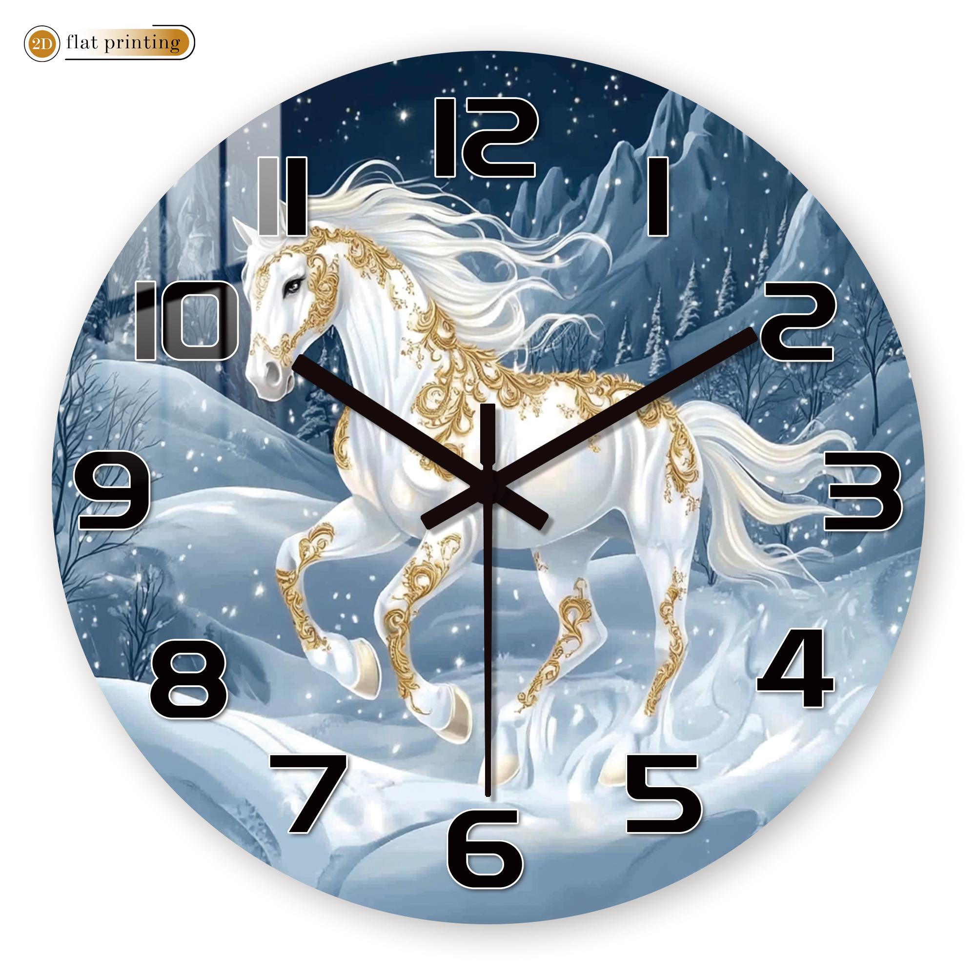 White Horse Snowy Landscape Wall Clock, Golden Ornamental Winter Scene, Festive Dreamy Unicorn-Inspired Home Decor 10 inch
White Horse Snowy Landscape Wall Clock, Golden Ornamental Winter Scene, Festive Dreamy Unicorn-Inspired Home Decor 10 inch