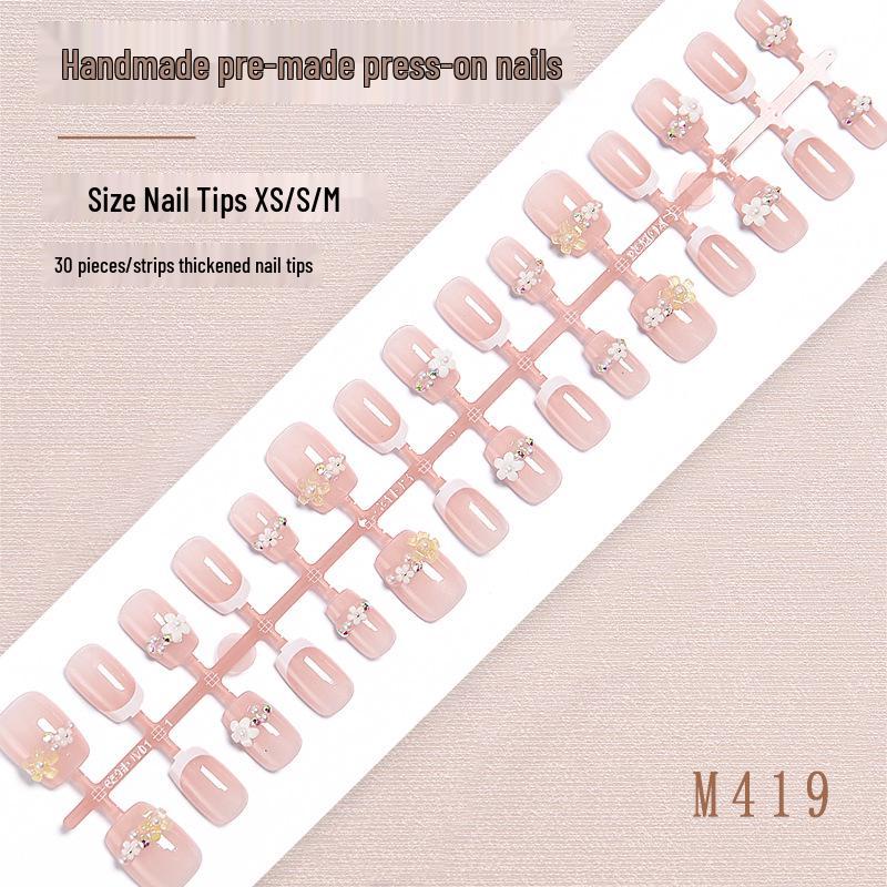 French Petal Handmade Short Press-On Nails with Small Flower and Diamond Design – 30 Piece Set
French Petal Handmade Short Press-On Nails with Small Flower and Diamond Design – 30 Piece Set