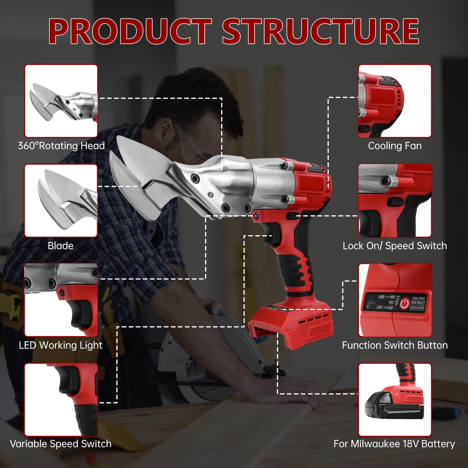 Brushless Cordless Metal Shear for Milwaukee 18V Battery 2 Variable Speed Electric Scissors Metal Cutting Tools (No Battery)
Brushless Cordless Metal Shear for Milwaukee 18V Battery 2 Variable Speed Electric Scissors Metal Cutting Tools (No Battery)