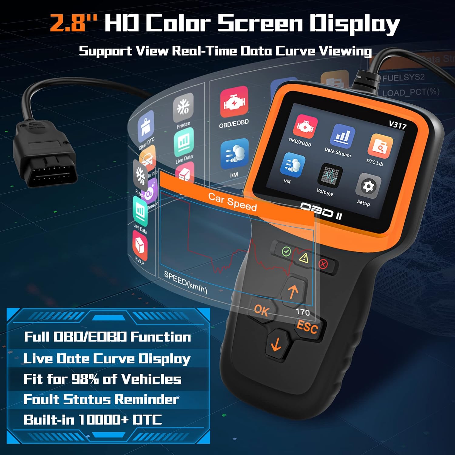 Zmoon OBD2 Scanner Diagnostic Tool, Vehicle Check Engine Code Readers with Reset & I/M Readiness & More, Car OBDII/EOBD Diagnostic Scan Tool for All
Zmoon OBD2 Scanner Diagnostic Tool, Vehicle Check Engine Code Readers with Reset & I/M Readiness & More, Car OBDII/EOBD Diagnostic Scan Tool for All