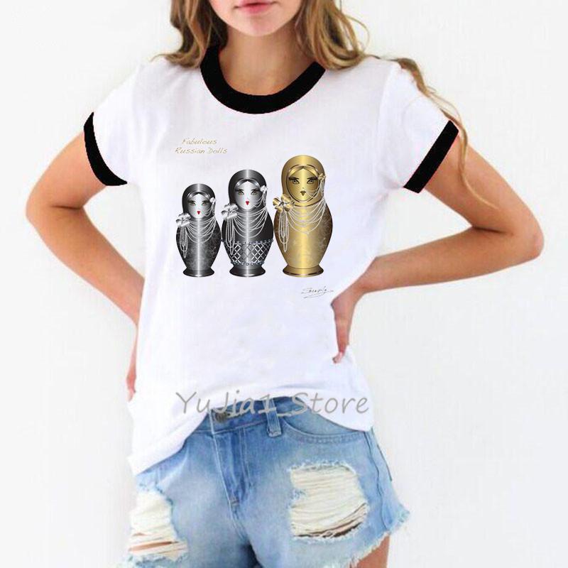 Retro T-shirts, women s clothing, fun nesting doll pearl T-shirts, women s Harajuku cute street style clothing 5XL
Retro T-shirts, women s clothing, fun nesting doll pearl T-shirts, women s Harajuku cute street style clothing 5XL