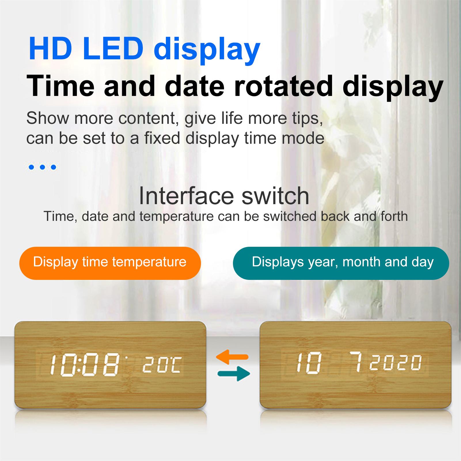 Wooden Digital Alarm Clock with Wireless Charging, 3 Alarms LED Display Sound Control for Bedroom Bedside
Wooden Digital Alarm Clock with Wireless Charging, 3 Alarms LED Display Sound Control for Bedroom Bedside