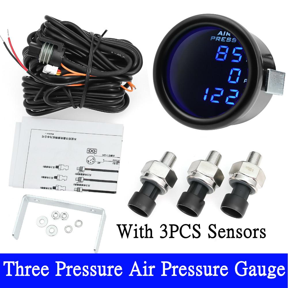 Universal Dual Display / Three Air Pressure Guage Air Suspension Gauge 220PSI Blue LED Light 52mm Gauge + Sensors Three Display Gauge
Universal Dual Display / Three Air Pressure Guage Air Suspension Gauge 220PSI Blue LED Light 52mm Gauge + Sensors Three Display Gauge