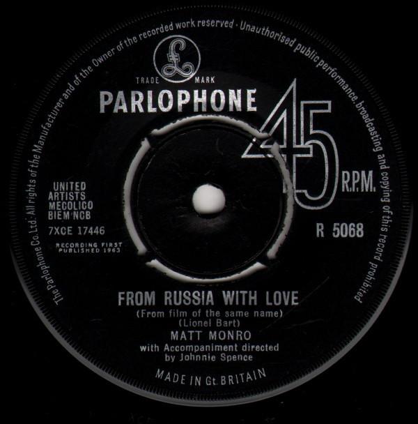7inch Record MATT MONRO - From Russia With Love R5068 Parlophone 1963 UK Jazz Used
7inch Record MATT MONRO - From Russia With Love R5068 Parlophone 1963 UK Jazz Used
