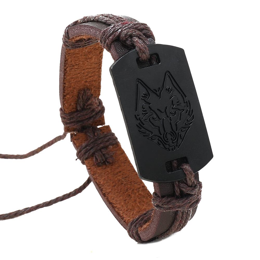 Винтажный мужской кожаный браслет в форме волка, регулируемый браслет из черного металла, завязанный вручную, мужские аксессуары Brown
Винтажный мужской кожаный браслет в форме волка, регулируемый браслет из черного металла, завязанный вручную, мужские аксессуары Brown