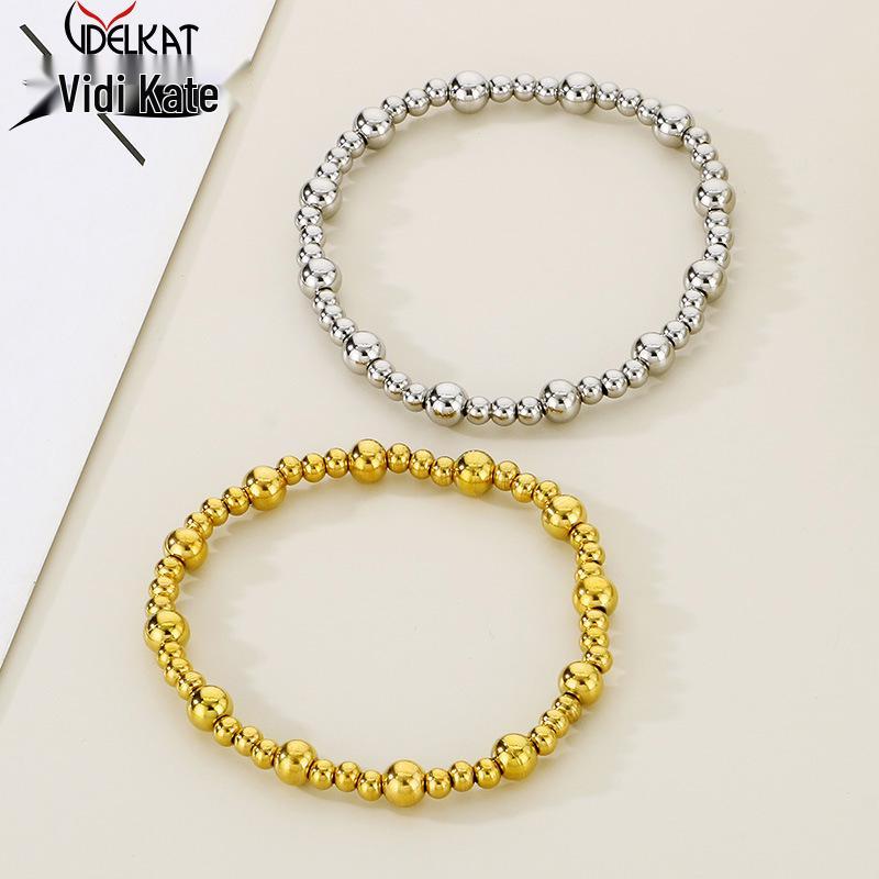 18K Gold Plated Stainless Steel Round Bead Bracelet - European & American Style, Light Luxury
18K Gold Plated Stainless Steel Round Bead Bracelet - European & American Style, Light Luxury