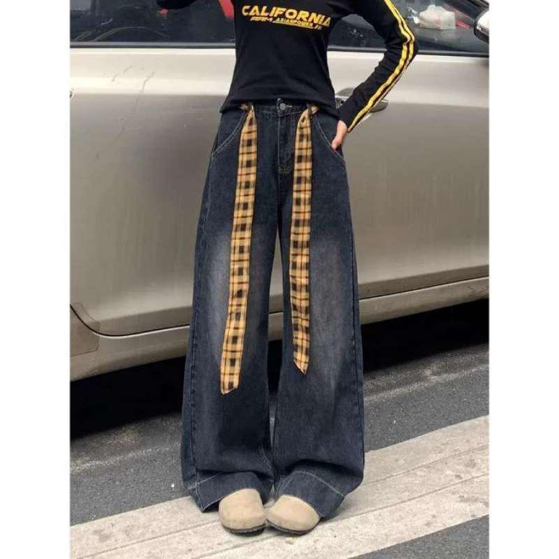 Women s Black & Grey Plaid Patchwork Wide-Leg Jeans - American Retro, Loose Fit, Tall, Slim, Hip-Hop Style, Floor-Length Pants 2XL
Women s Black & Grey Plaid Patchwork Wide-Leg Jeans - American Retro, Loose Fit, Tall, Slim, Hip-Hop Style, Floor-Length Pants 2XL