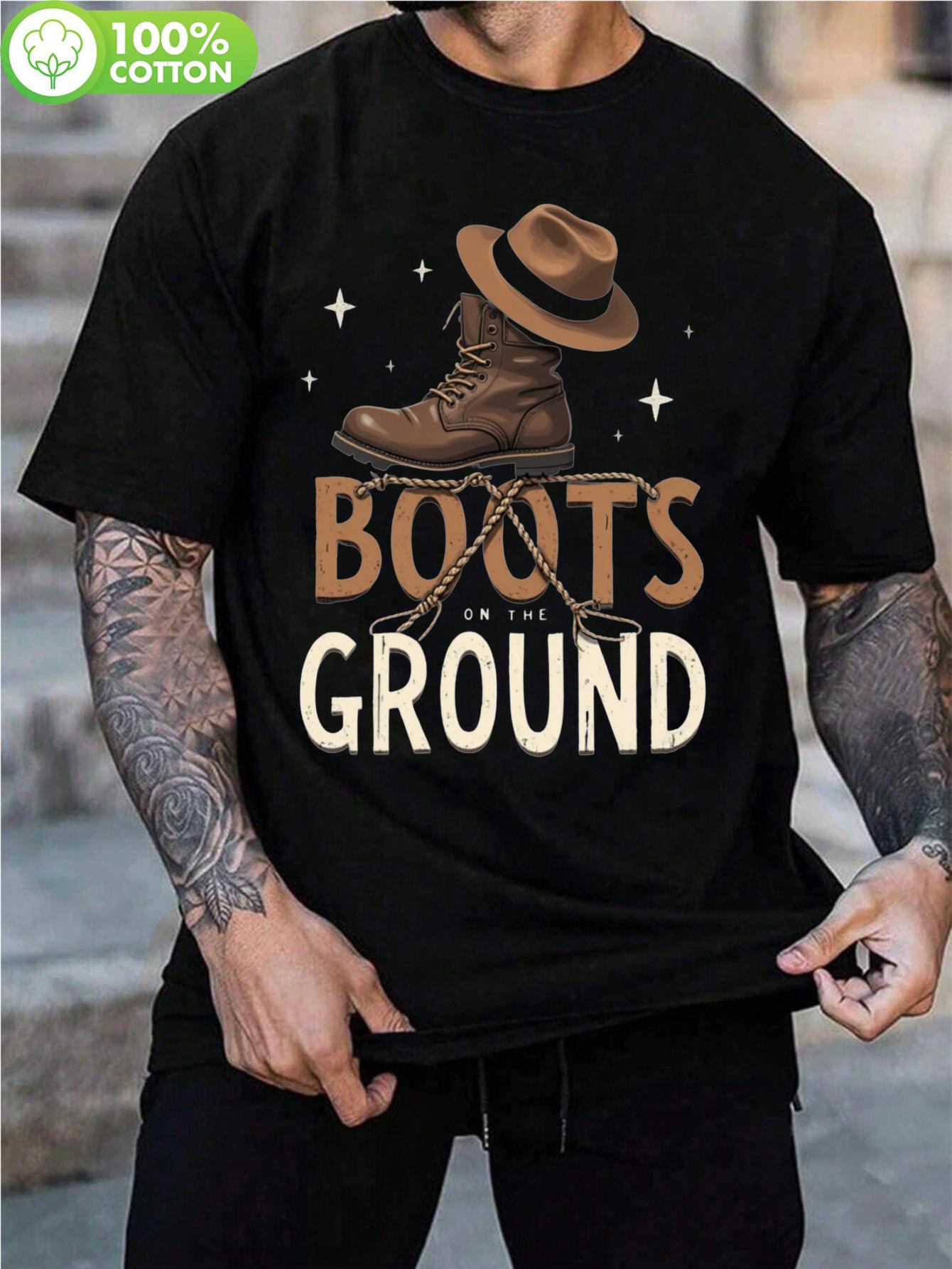 1pc Boots on the Ground Adventure Graphic T-shirt - Black Unisex Regular Fit Short Sleeve Tee with Distressed Cowboy Style Print & Boots Illustration XXL
1pc Boots on the Ground Adventure Graphic T-shirt - Black Unisex Regular Fit Short Sleeve Tee with Distressed Cowboy Style Print & Boots Illustration XXL