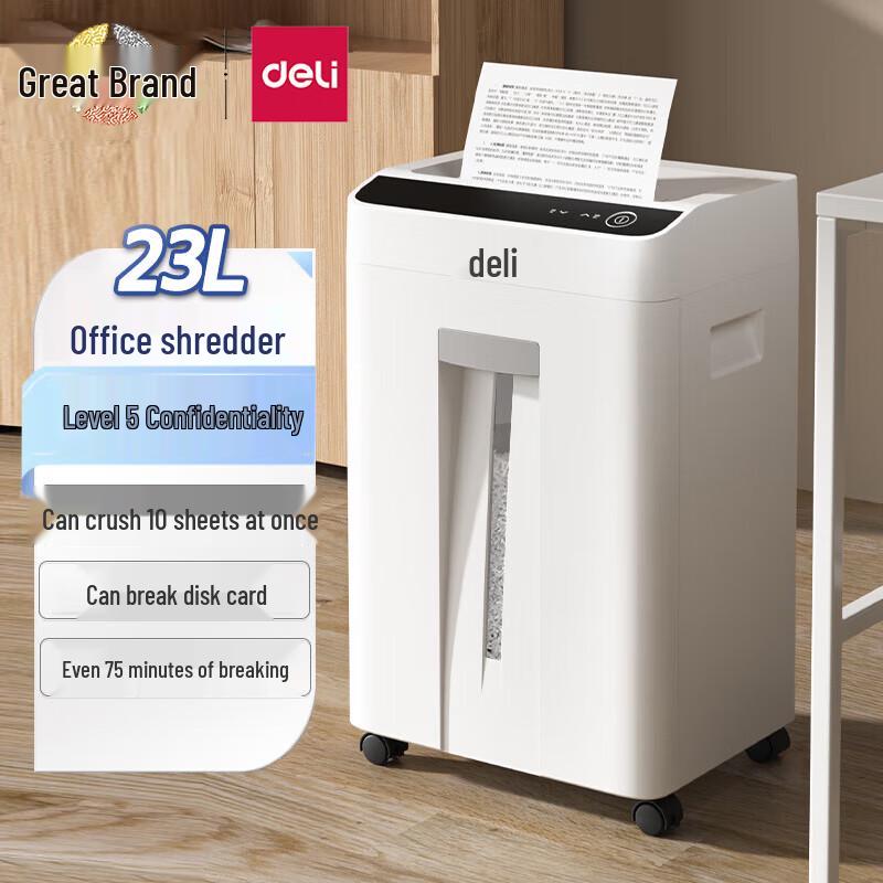 Deli 10-Sheet P-5 Cross-Cut Office Shredder CN plug (adapter included)
Deli 10-Sheet P-5 Cross-Cut Office Shredder CN plug (adapter included)
