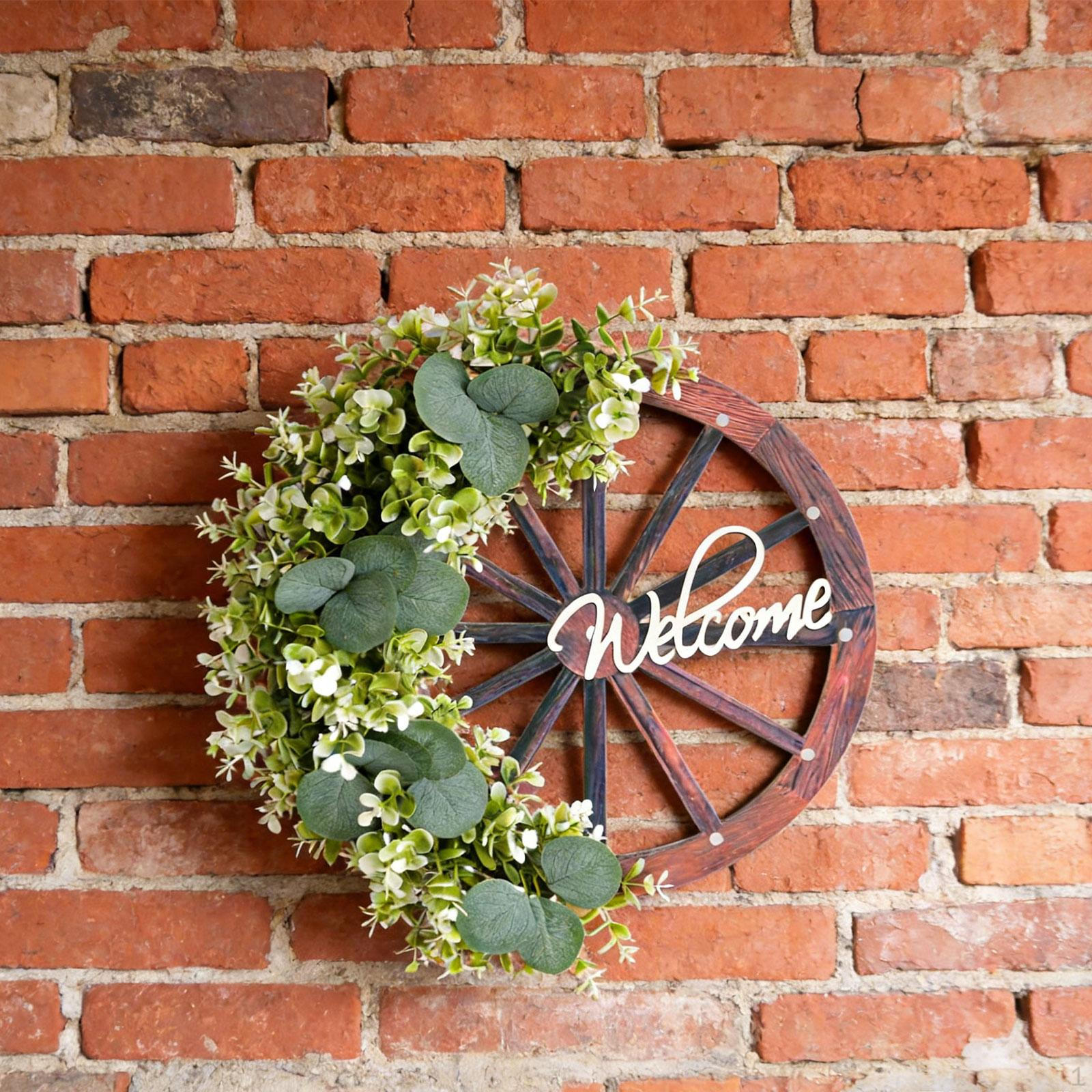 Wagon Wheel Wreath Rustic Wooden Spring Decoration and Welcome Sign for Farmhouse Door
Wagon Wheel Wreath Rustic Wooden Spring Decoration and Welcome Sign for Farmhouse Door