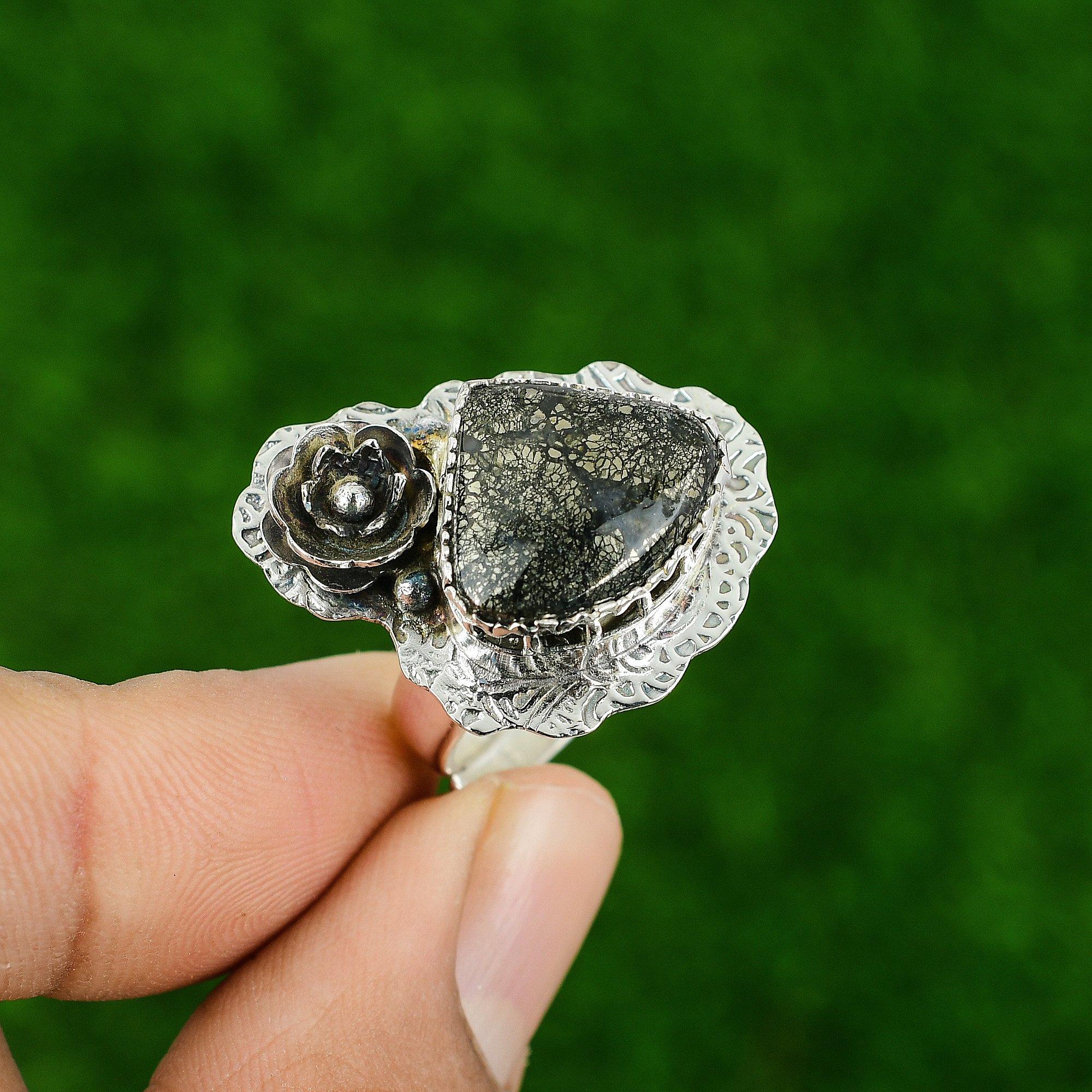 Груша Марказит Драгоценный камень Помолвочное Модное Новое Кольцо-заявление с цветком 925 Серебро Adjustable