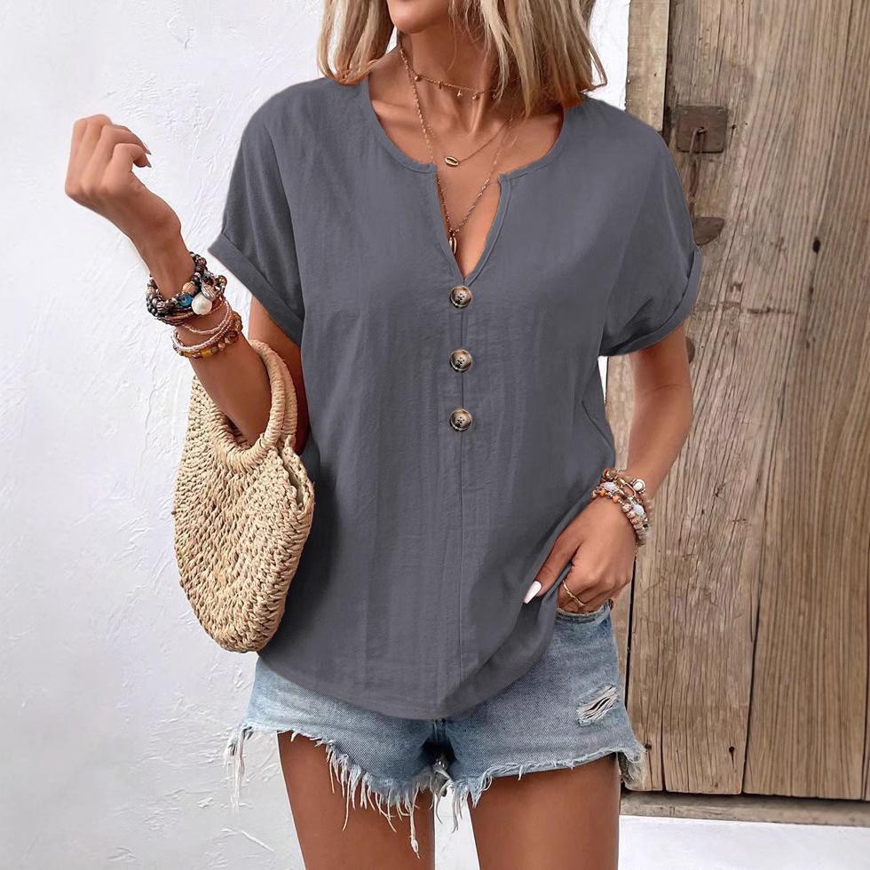 Women Shirts V-Neck Buttons Short Sleeve Loose Blouses Solid Color Casual Summer Tee Shirt Daily Wear Tops Ladies XS серый
Women Shirts V-Neck Buttons Short Sleeve Loose Blouses Solid Color Casual Summer Tee Shirt Daily Wear Tops Ladies XS серый