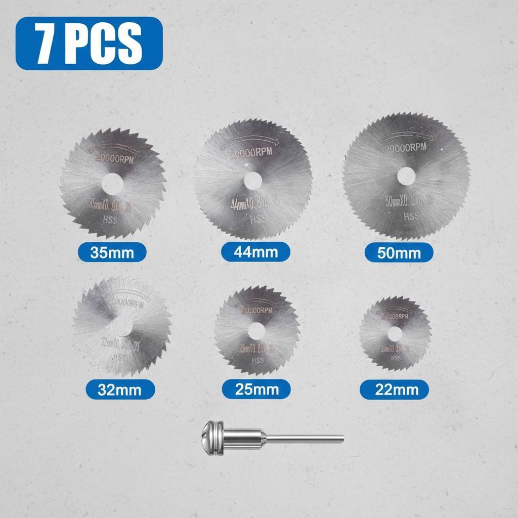 High Speed Steel Saw Blades Set 7Pcs 22mm-50mm Diameter 3.2mm-6.0mm Shank Rotary Tool Accessories
High Speed Steel Saw Blades Set 7Pcs 22mm-50mm Diameter 3.2mm-6.0mm Shank Rotary Tool Accessories