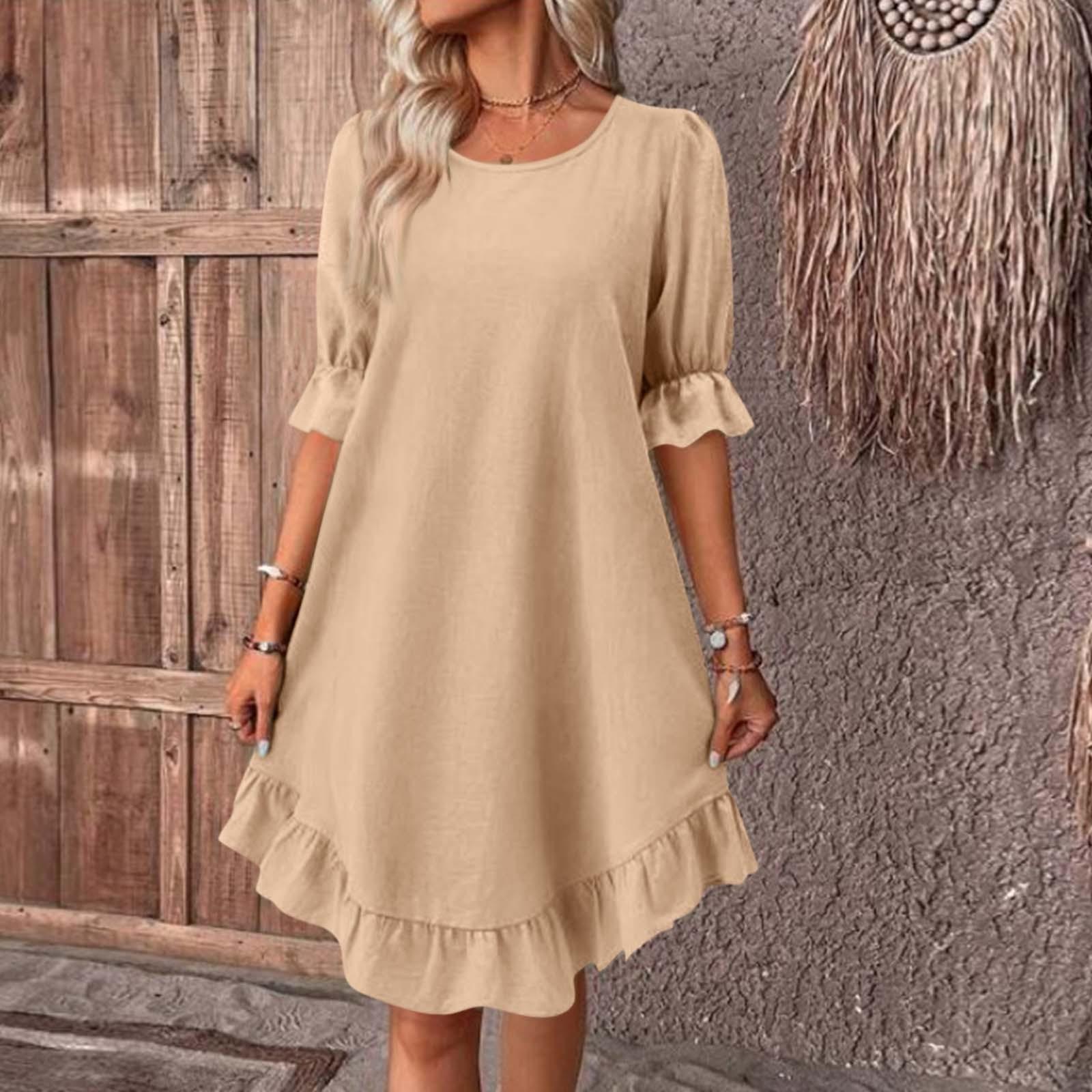 Женское летнее повседневное платье с рукавами миди, однотонные пуловеры с круглым вырезом, платья XXL хаки
Женское летнее повседневное платье с рукавами миди, однотонные пуловеры с круглым вырезом, платья XXL хаки