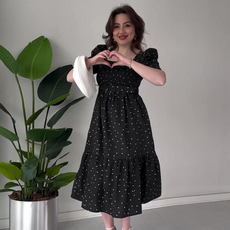 2024 Summer Women s Square Neck Puff Sleeve Polka Dot Long Dress XS чёрный
2024 Summer Women s Square Neck Puff Sleeve Polka Dot Long Dress XS чёрный