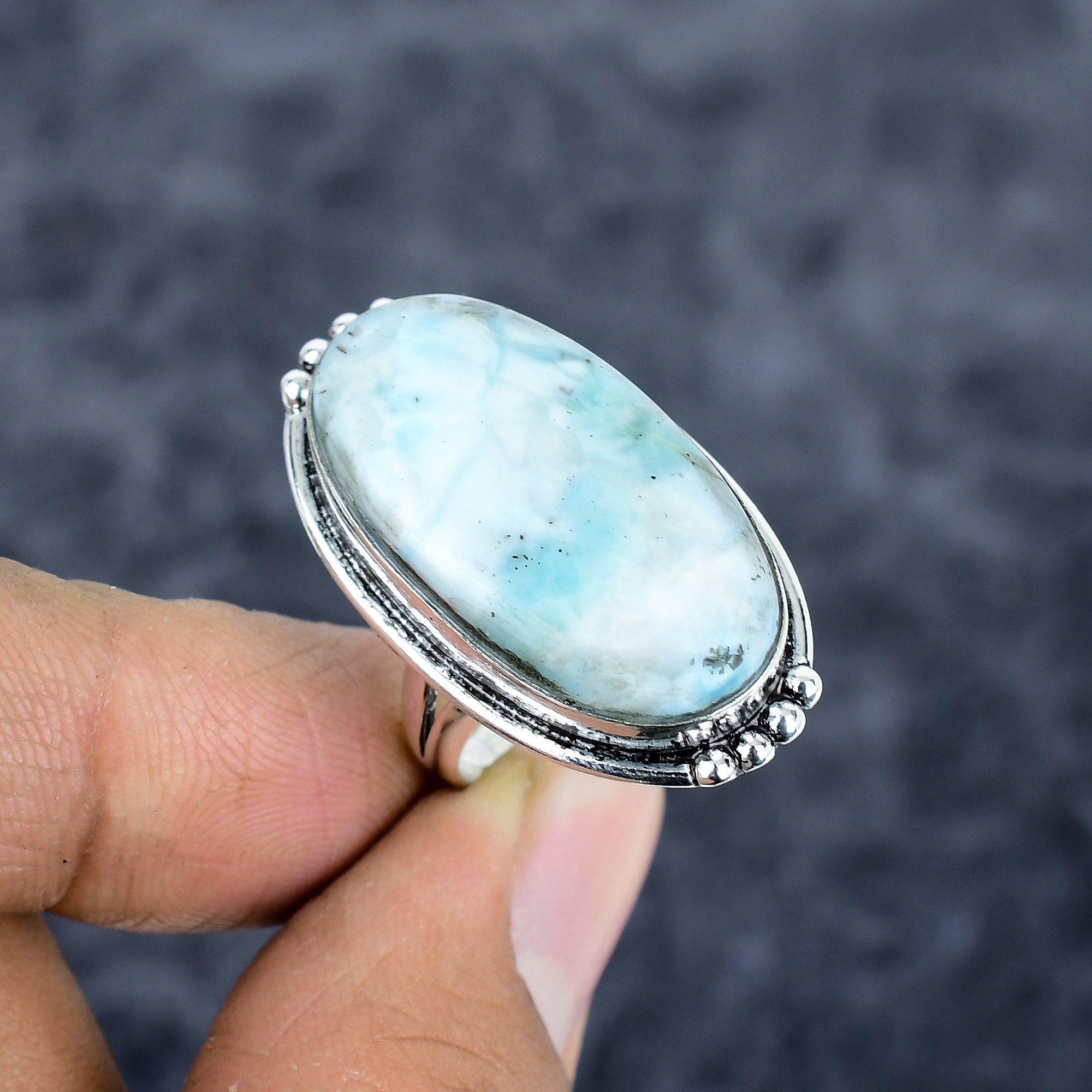 Republic Larimar Gemstone Handmade 925 Sterling Silver Jewelry Ring Size 7 M-2785
Republic Larimar Gemstone Handmade 925 Sterling Silver Jewelry Ring Size 7 M-2785
