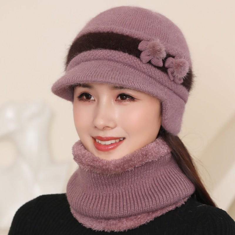 Женская теплая и пушистая шапка-бини с бантом на осень и зиму, модная и универсальная вязаная защитная шапка для ушей для мам и бабушек hat only