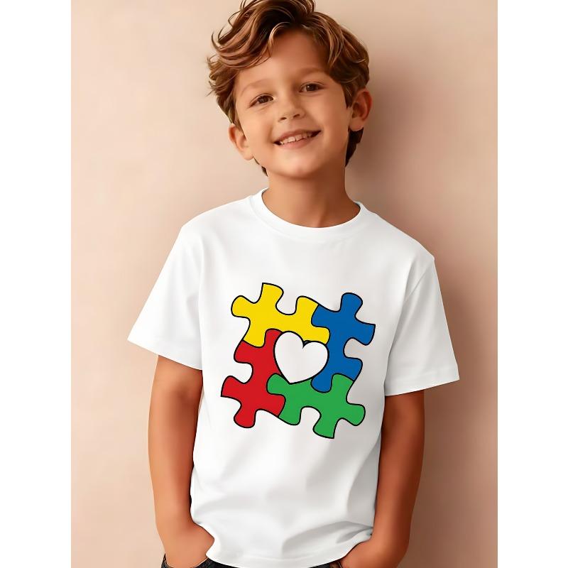 European Size Boys Round-neck Short-sleeved T-shirt with Colorful Jigsaw Pattern Print 164cm білий
European Size Boys Round-neck Short-sleeved T-shirt with Colorful Jigsaw Pattern Print 164cm білий