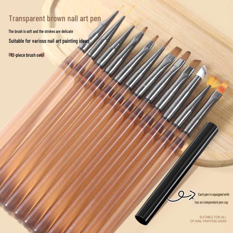 Japanese Translucent Brown Nail Art Brush Set for Color Painting and Flower Drawing with Daisy, Row, Flat, and Round Gel Brushes
Japanese Translucent Brown Nail Art Brush Set for Color Painting and Flower Drawing with Daisy, Row, Flat, and Round Gel Brushes