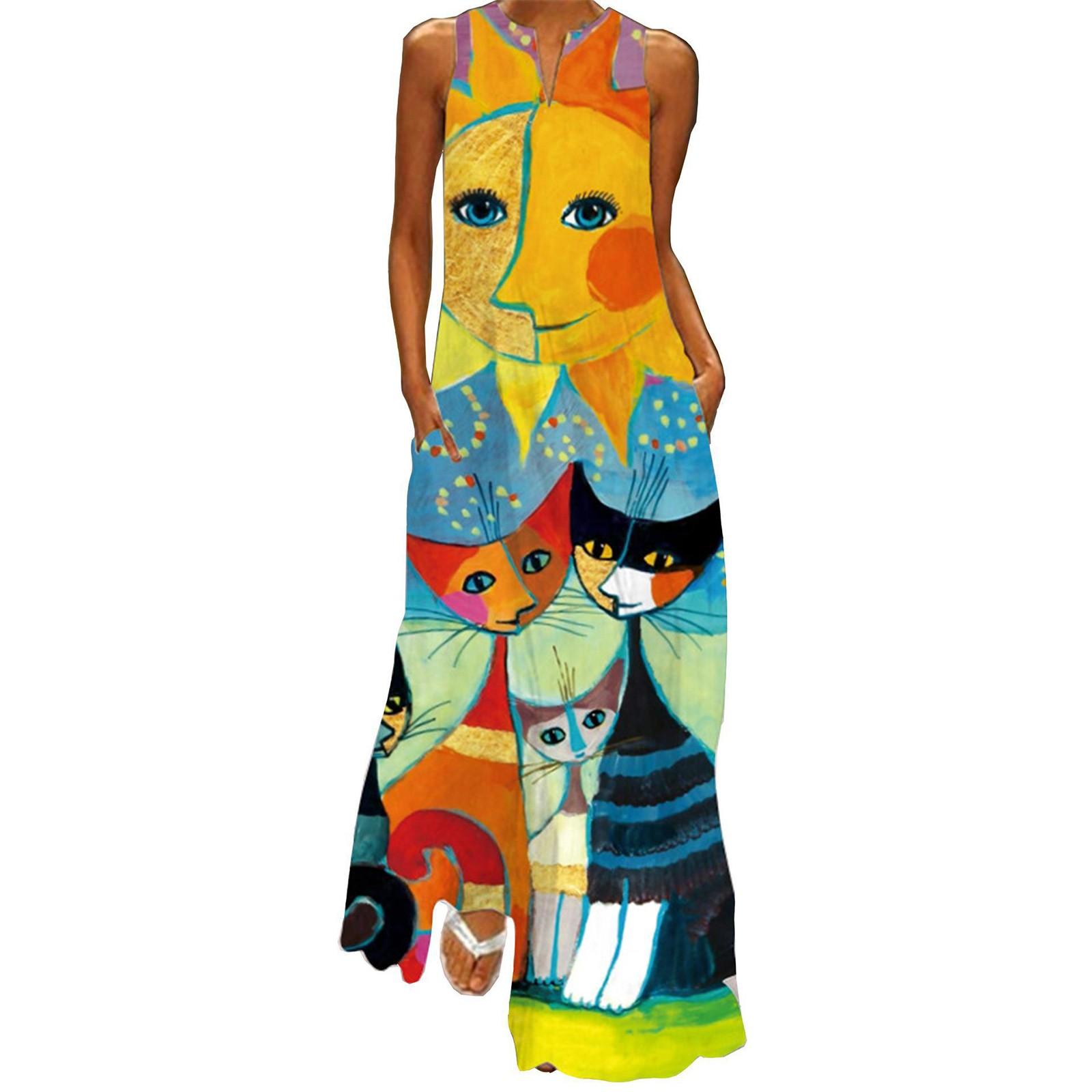 Летнее женское длинное платье без рукавов с V-образным вырезом и принтом S
Летнее женское длинное платье без рукавов с V-образным вырезом и принтом S