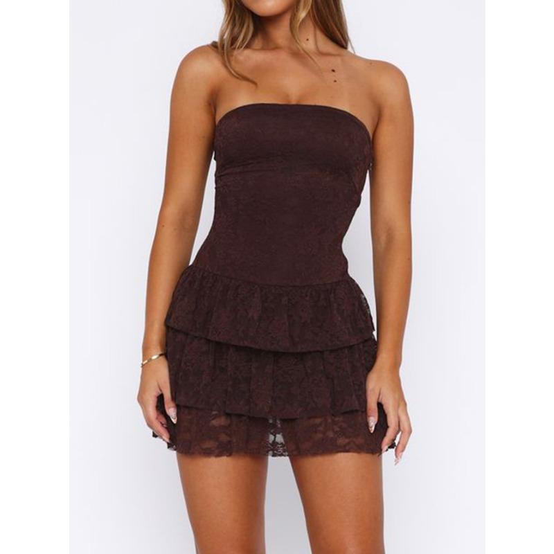 Women s Pink Strapless Lace Layered Mini Dress Floral Lace Ruffle Hem Party Dress L коричневий
Women s Pink Strapless Lace Layered Mini Dress Floral Lace Ruffle Hem Party Dress L коричневий